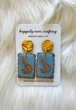 Load image into Gallery viewer, Coastal Shrimp Statement Earrings – Scalloped Rectangle